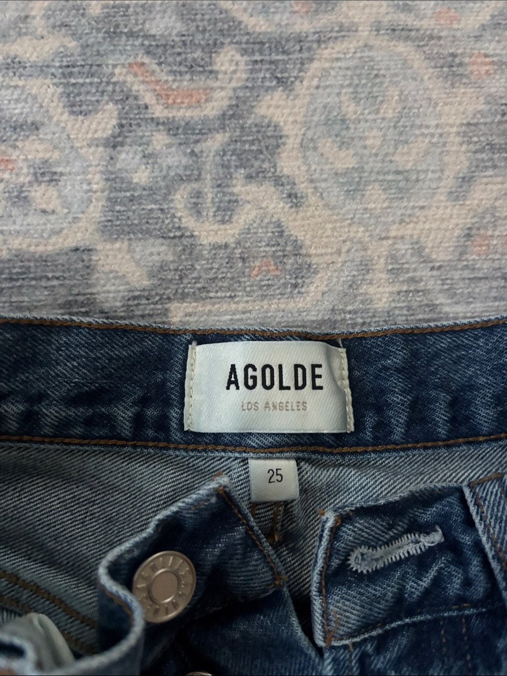 Agolde Dark Blue High-Rise Distressed Jean Shorts - Picture 3 of 6